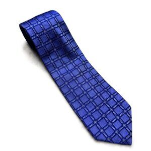 Equestrian Firenze Italian Royal Blue Grid Tie Silk EUC